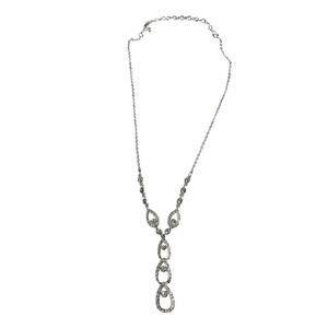 Y2K Crystal Pendant Necklace Y-Drop Party Formal Sparkle Prom Glam Silver 19"